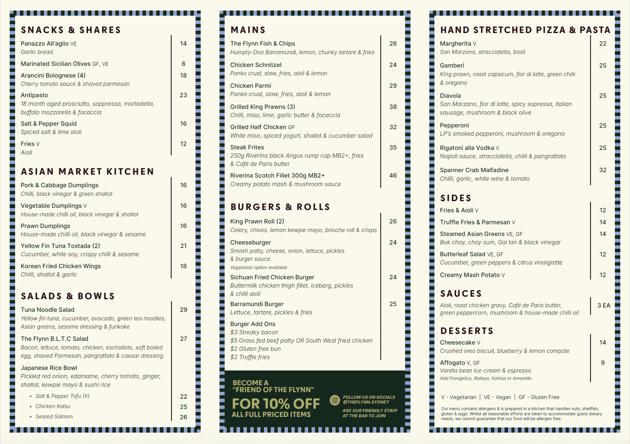 Flynn Food Menu